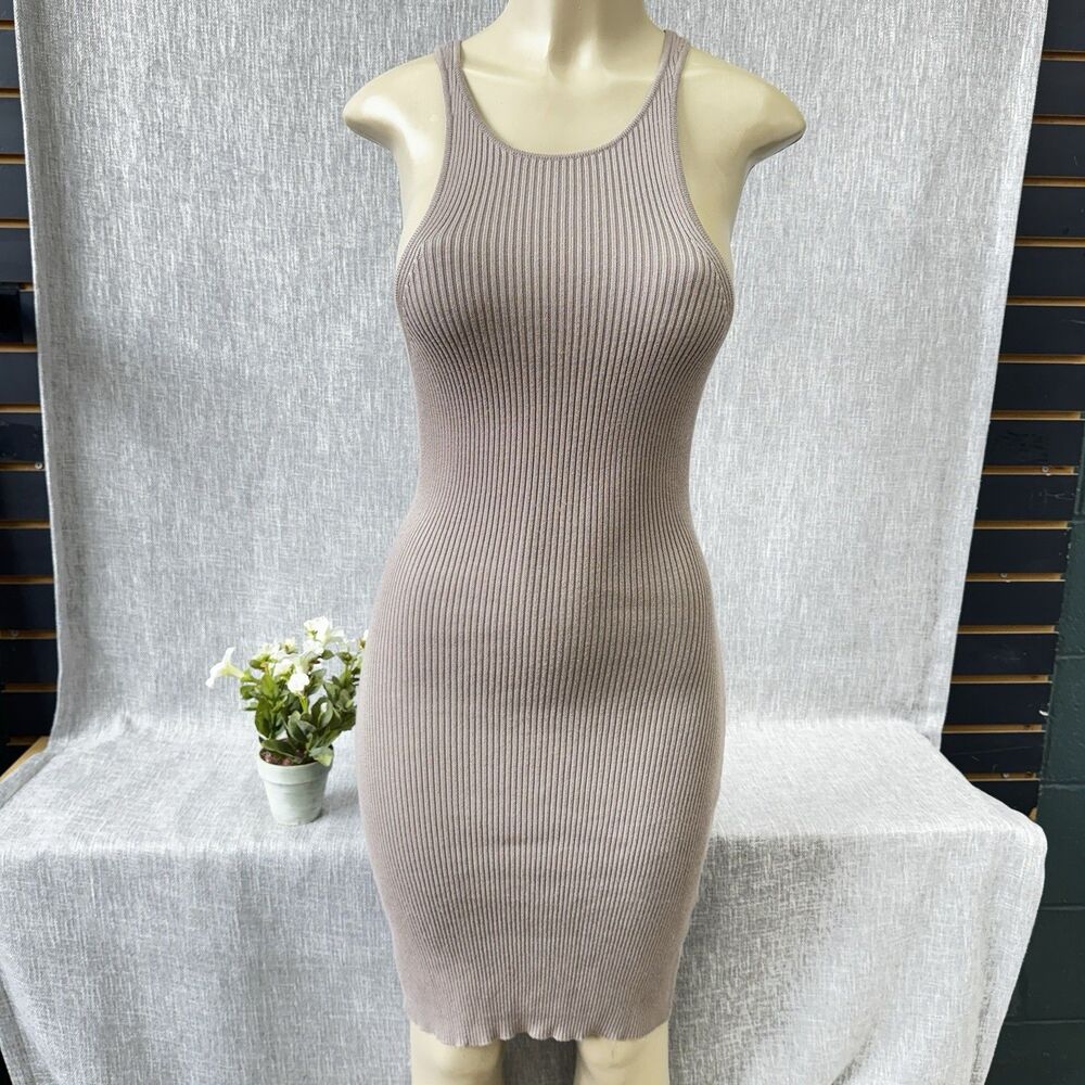 Abercrombie & Fitch Bodycon Dress Womens Medium Taupe Beige Ribbed Stretch